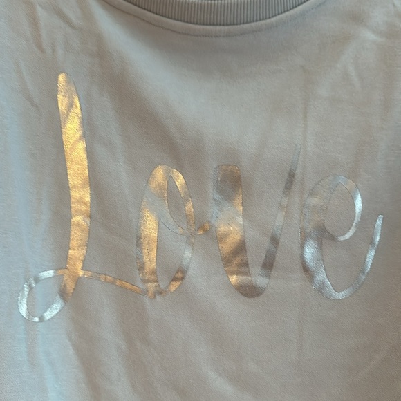 New powder blue sweatshirt w/silver LOVE on front-smoke free home - Picture 2 of 4